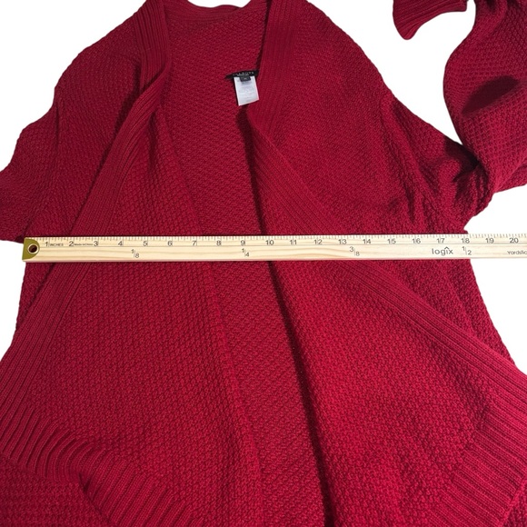 Talbots Knit Wool Blend Sweater Cardigan Medium Red Open Front Long Sleeve - Picture 13 of 15